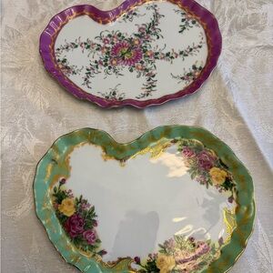 2 Vintage Relish Trays with Gold Accents